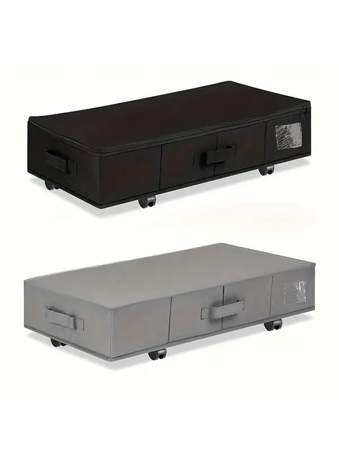 Black Foldable Under Bed Storage Box With Wheels For Clothes And Seasonal Organizer - Image 2